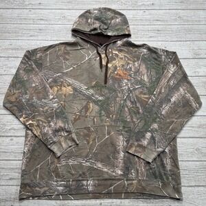 Realtree Hoodie Men's 2XL Brown Camo Fleece Lined Relaxed Fit Pullover Hunting